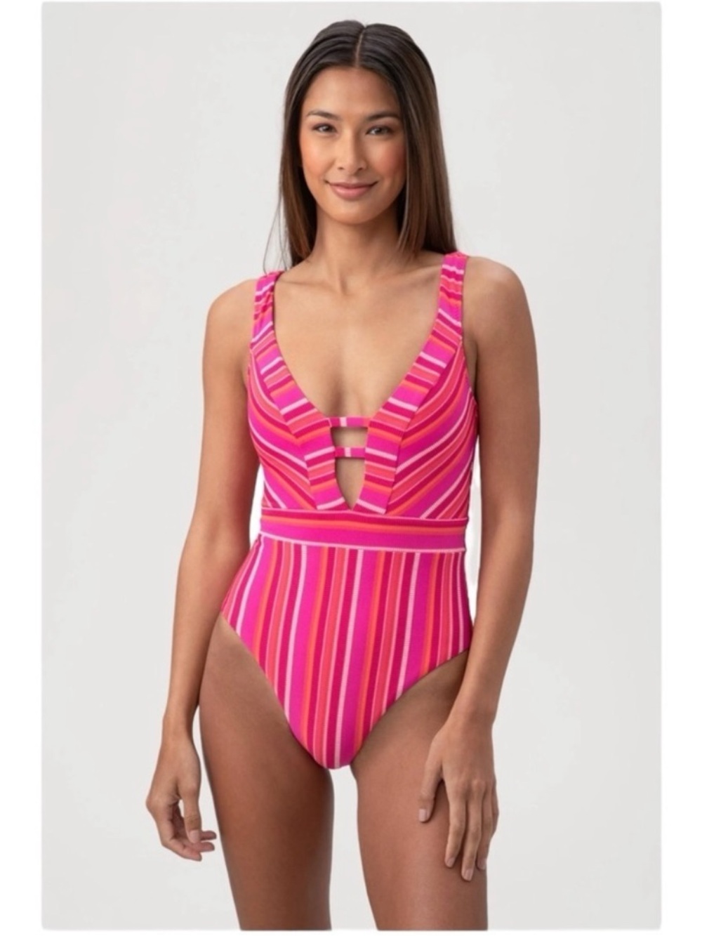 NWT  Trina Turk Women's Marai Striped Plunge One-Piece Swimsuit